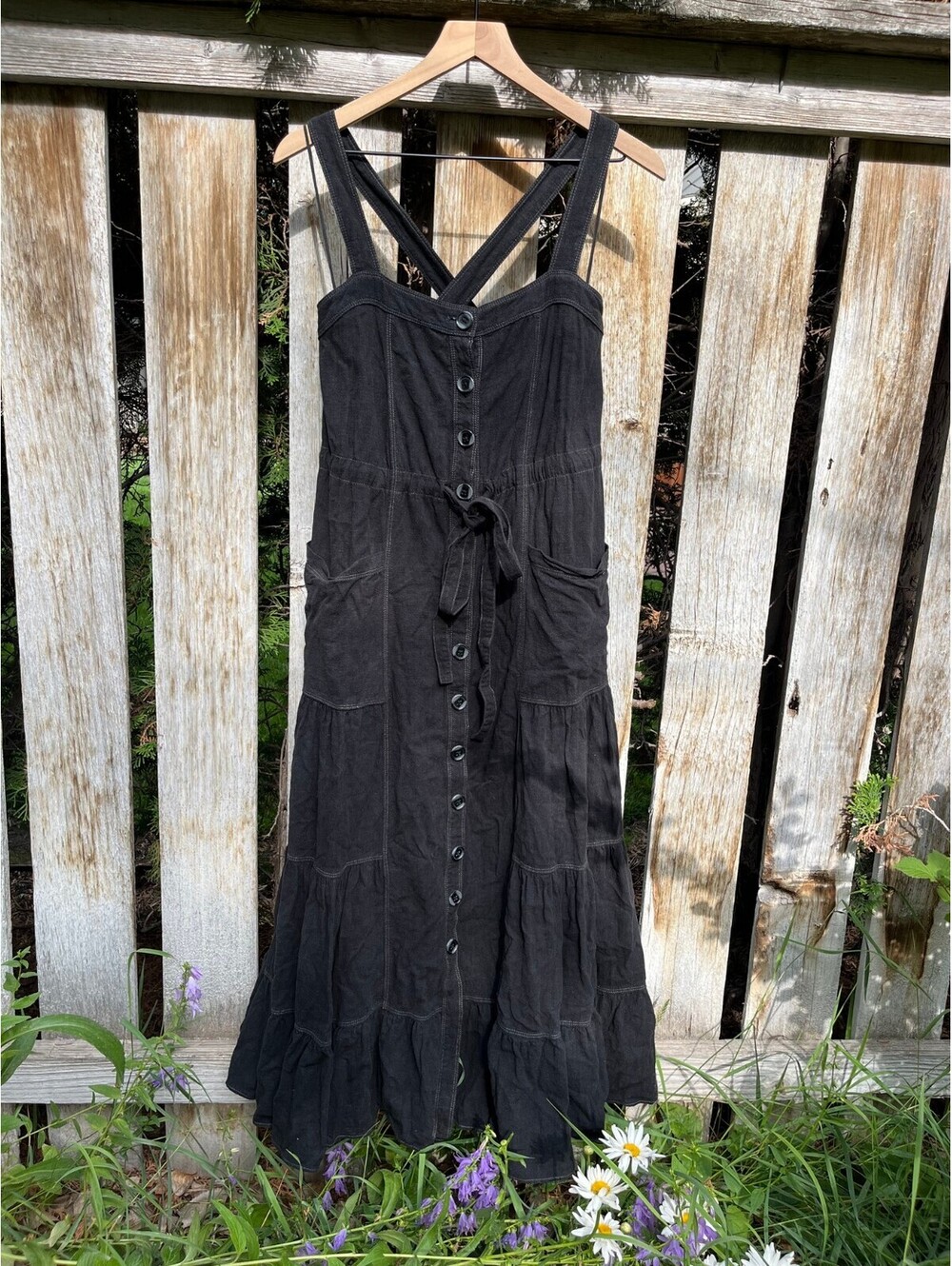 Free People XS Extra Small Catch the Breeze 3-Tiered Midi Dress Charcoal Black